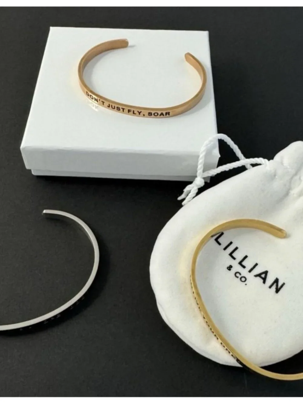 Lillian & Co Cuff Bracelet Trio Set Inspirational Metal Bangles Gold Silver
